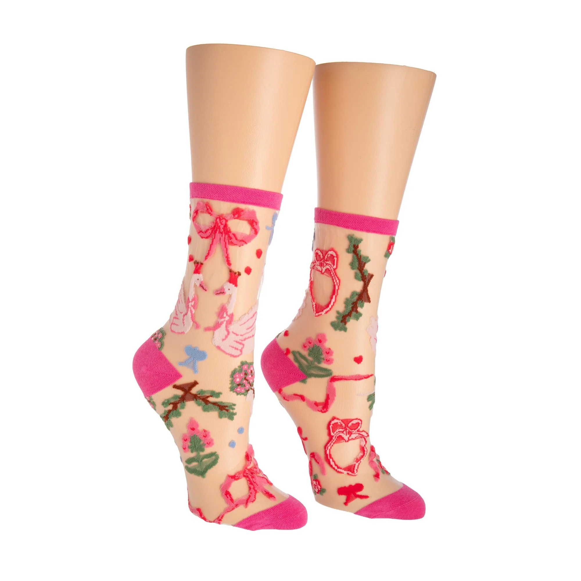 SWANS AND FLOWERS SHEER SOCKS