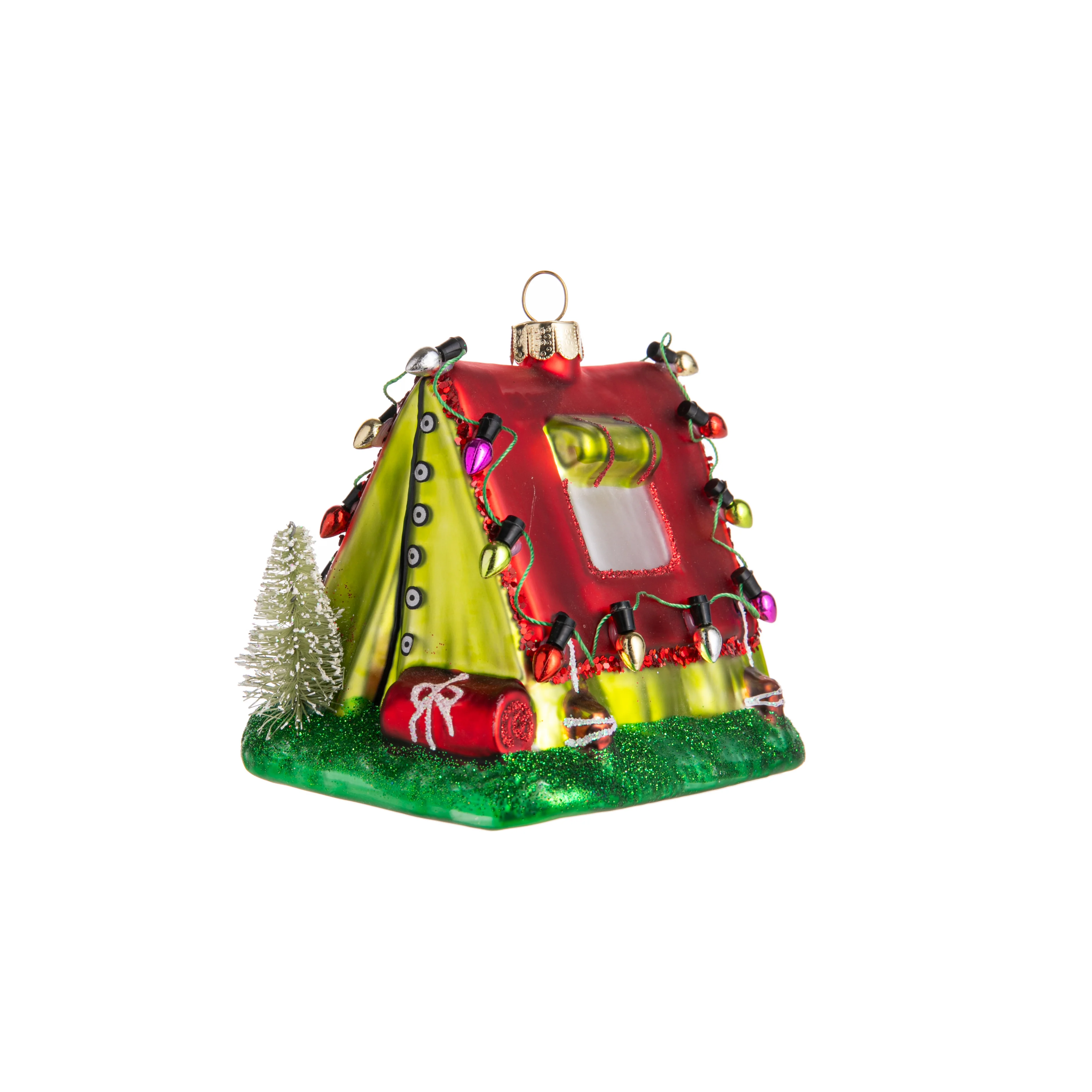 CAMPING TENT GLASS ORNAMENT