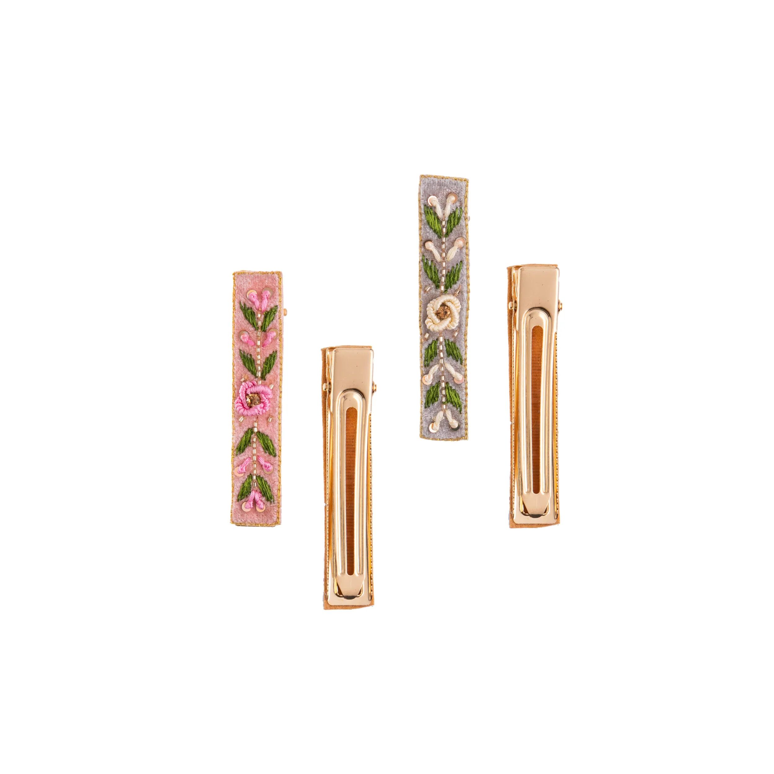 FLORAL EMBROIDERED HAIR CLIPS - SET OF TWO - Image 2