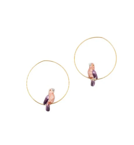 LILAC & PINK PARROT HOOP EARRINGS