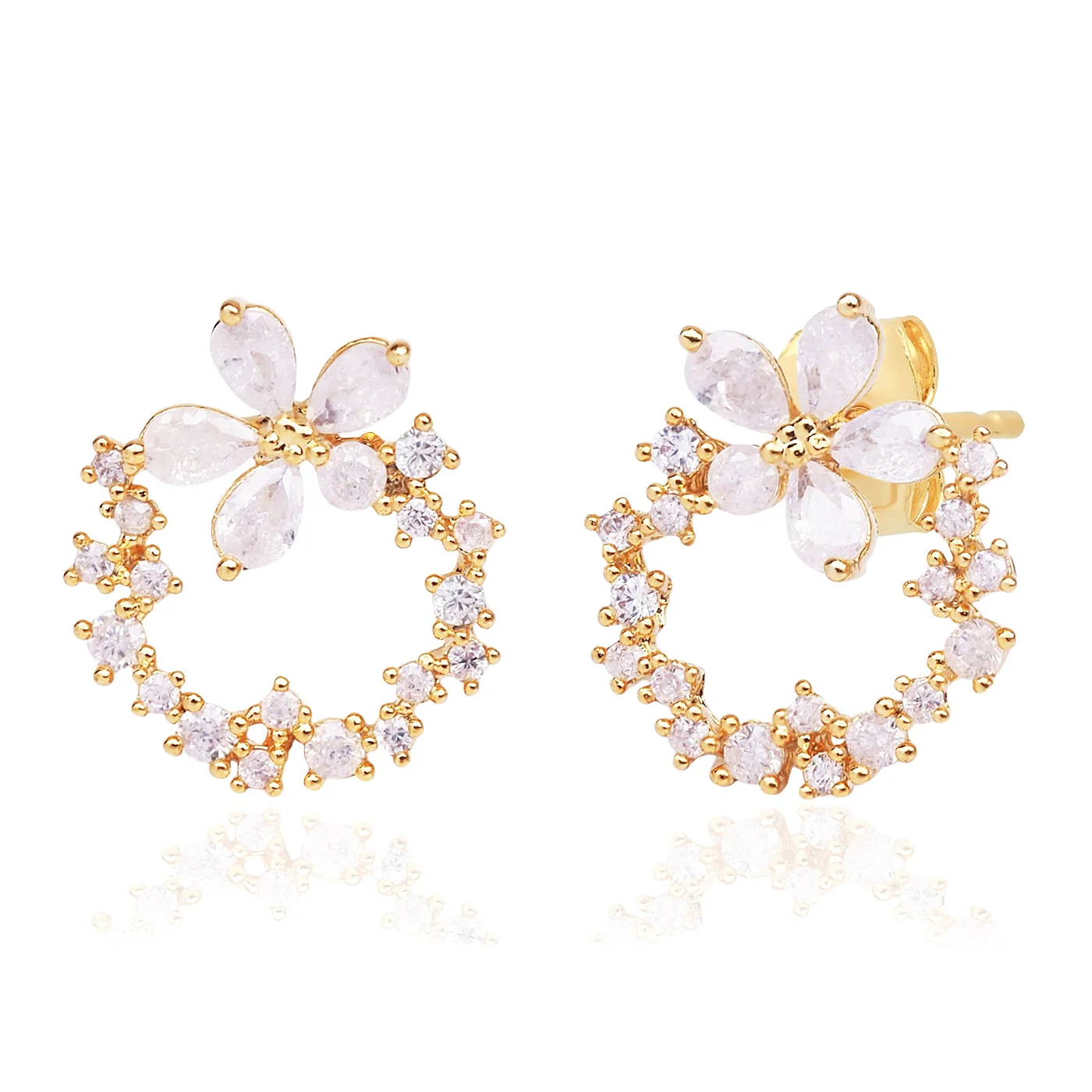 OPEN CIRCLE CRYSTAL EARRINGS WITH BLOSSOMS - Image 2