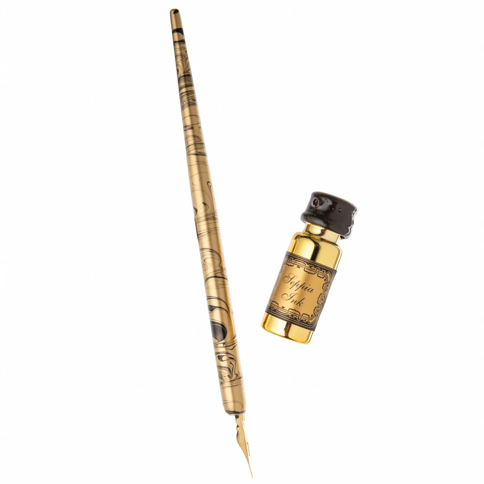 WOODEN PEN SET WITH METAL NIB AND BLACK INK - Image 2